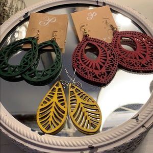 Three pairs Plunder Wooden earrings